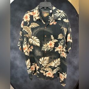 Caribbean Floral Hawaiian Summer Shirt Large Silk/Cotton Blend